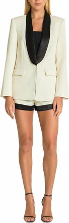 endless rose Contrast Satin Blazer In White