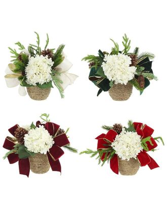 Creative Displays Inc. Set Of 4 Christmas Holiday Arrangements With Hydrangeas & Bows