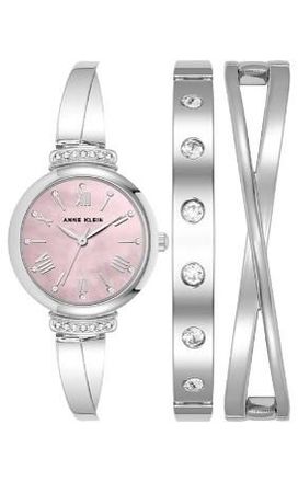 Anne Klein Quartz Ladies Premium Crystal Accented Bangle Watch Set AK-2245PKST
