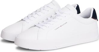 Tommy Hilfiger Sneaker TOMMY HILFIGER TH COURT LTH DETAIL ESS, Herren, Gr. 40, bunt (wei&szlig;, dunkelblau), Leder, Lederimitat, unifarben mit Farbeinsatz, Schuhe Sneaker