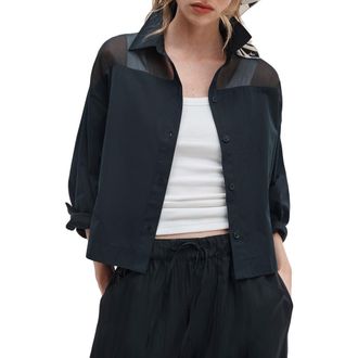 Rag & Bone Elly Crop Button-Up Shirt in Black at Nordstrom, Size Xx-Small