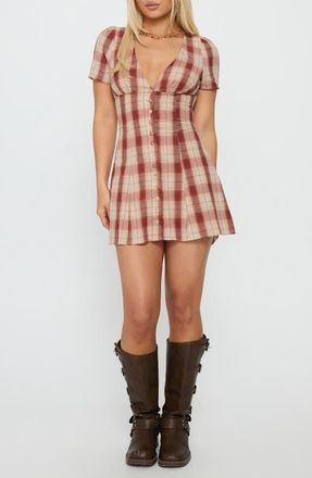 Princess Polly Twist of Fate Plaid Button Front Minidress in Red at Nordstrom, Size 10