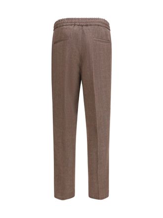 Brunello Cucinelli Mens Herringbone Linen And Wool Pants Nocciola Linen; Merino Ovis Aries Trousers