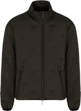Emporio Armani Nylon donsjack met volledige ritssluiting en ingelegde micro-adelaars overal - Heren - Gewatteerde jassen - Zwart - L - Nylon - Jassen
