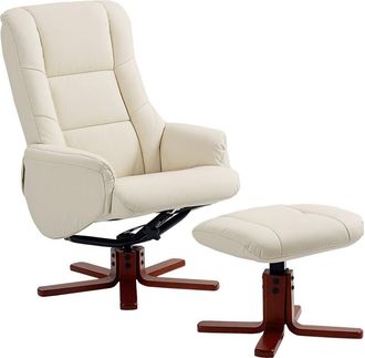 HOMCOM Recliner Armchair with Wood Base, Upholstered Reclining Chair, Cream