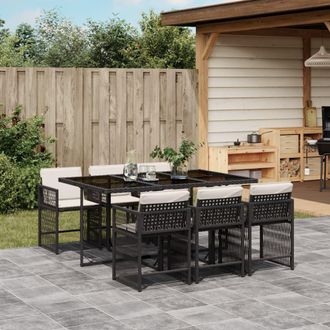 vidaXL Vidaxl - Set De Comedor De Jard&iacute;n 7 Pzas Y Cojines Rat&aacute;n Sint&eacute;tico Negro