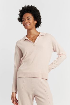 Chinti and Parker Bone Wool-Cashmere Collared Sweater