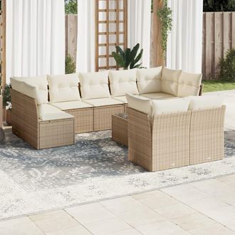 vidaXL Juego De Sof&aacute;s Jard&iacute;n Con Cojines Beige 10 Pzas Rat&aacute;n Sint&eacute;tico Vidaxl