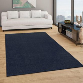 Paco Home Tappeto Pelo Corto Lavabile, Monocolore Semplice e Moderno, div. misure e colori Navy-Blu, ø 200 cm tondo - Paco Home