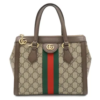 Gucci Beige Brown Green Red Color Gg Supreme Canvas Pvc Coated Canvas Leather Handbag Tote Bag (Pre-Owned)