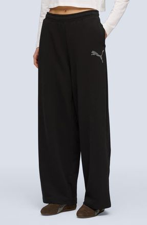 Puma Rhinestone Logo Detail Cotton Blend Fleece Pants in Puma Black at Nordstrom, Size X-Large
