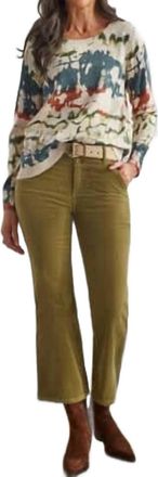 Tribal Corduroy Wide Hem Slit Pants In Mosstone