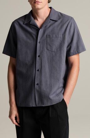 Vince Cove Stripe Cotton & Hemp Cabana Shirt in Neue Blue at Nordstrom, Size Xx-Large