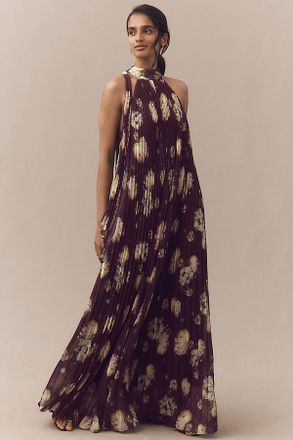 BHLDN Rosie Mock-Neck Pleated Chiffon Maxi Dress