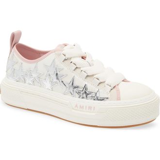 Amiri Stars Court Low Top Platform Sneaker in White/Silver/Pink at Nordstrom, Size 10Us