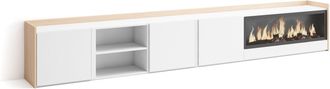 Skraut Home Skraut Home - Mueble Tv, Televisi&oacute;n, Muebles De Sal&oacute;n, Almacenaje, 315x35x50cm, Para Tv Hasta 80, Chimenea El&eacute;ctrica Xxl, Estilo Moderno, Blanco Y Rob