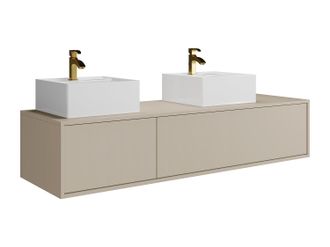 Vente-Unique Mueble de ba&ntilde;o flotante color beige con doble lavabo cuadrado - L150 cm - ISAURE II