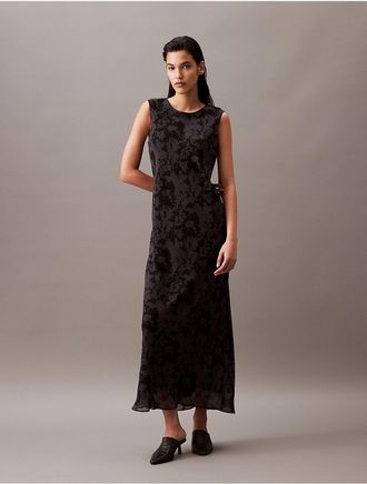 Calvin Klein Womens Chiffon Botanic Print Shift Dress - Black - XS