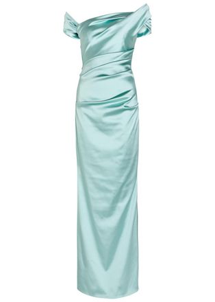 Talbot Runhof Asymmetric Off-the-shoulder Satin Gown - Light Blue - 42 (UK16 / XL)