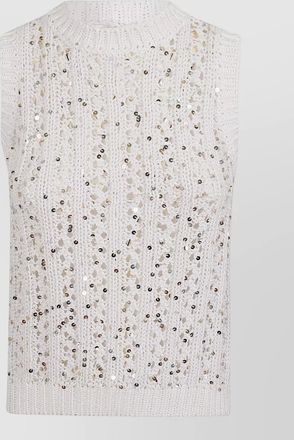 PESERICO cotton knit top sleeveless sequin ribbed