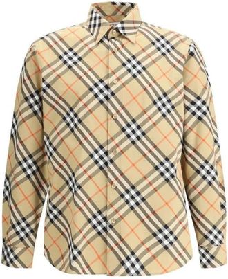 Burberry Klassieke Geruite Katoenen Overhemd Regular Fit - Heren - Casual Overhemden - Beige - L - Katoen - Overhemden