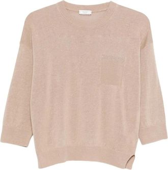 PESERICO Geborduurde Trui - Dames - Ronde hals truien - Beige - XL - Katoen - Truien & Vesten