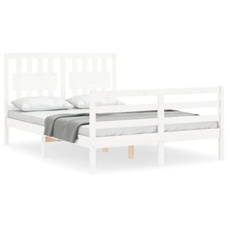 Berkfield Home Bed Frame with Headboard White Double Solid Wood