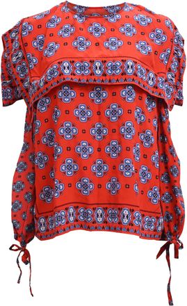 Sandro Sandro Dalla Cold-Shoulder Mosaic-Print Top In Red Silk