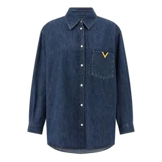 Valentino Garavani Denim Shirts, female, Blue, Size: XS Denim Chambray Shirt