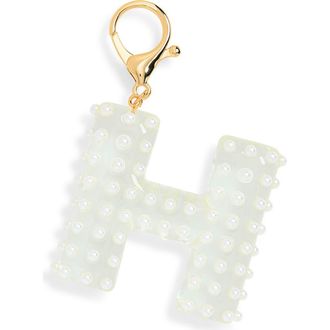 Leith Faux Pearl Initial Bag Charm in H- Clear- White- Gold at Nordstrom Rack