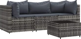 vidaXL Set De Muebles De Jard&iacute;n 4 Pzas Y Cojines Rat&aacute;n Sint&eacute;tico Gris Vidaxl