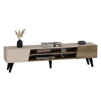 Dmora Mueble Tv Lei, Un Estante, 4 Compartimentos, 2 Puertas, 180x37x45h Cm Beige