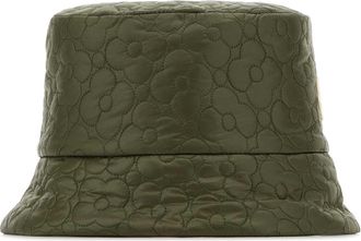 Moncler Womens Bucket Quilted Nylon Hat Green Embroidery Cotton Polyester