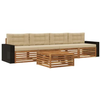vidaXL Conjunto De Sof&aacute;s De Exterior Con Coj&iacute;n 5 Pcs Natural Y Beige Vidaxl