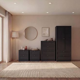 Home Discount Vida Designs Altino 4Pc Bedroom Set(2Dr Bedside, 4Dr Chest, Wardrobe) in Black