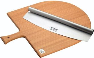 Kitchen Craft Kitchencraft World Of Flavours Tabla Y Cortador De Pizza De Bamb&uacute; Y Acero Inoxidable, 35 X 36 Cm