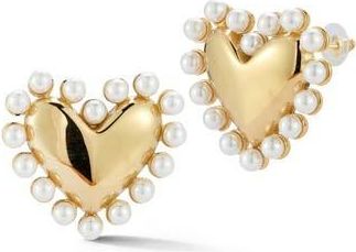 Sphera Milano Faux Pearl Heart Stud Earrings in Gold at Nordstrom Rack