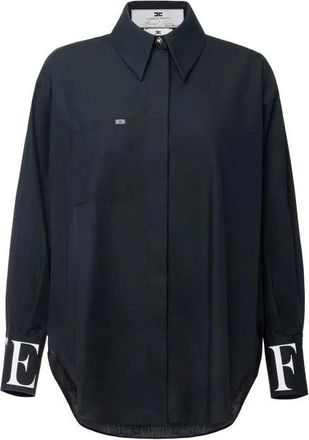 Elisabetta Franchi Poplin overhemd met logo op de manchetten - Dames - Overhemden - Zwart - L - Katoen - Overhemden