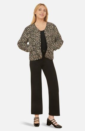 Yumi Leopard Print Round Neck Boxy Jacket in Black at Nordstrom, Size 10
