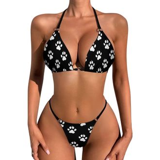 Generic Dog Paw Bikini Set for Women Sexy Triangle Bathing Suit Low Rise Thong 2 Piece Swimsuits L