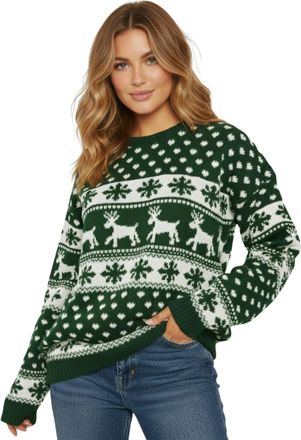 Janisramone Womens Christmas Jumpers - Xmas Knitted Reindeer Snowflake Print Jumper for Women UK, Novelty Pullover Sweater, Ugly Funny Christmas Jumpers - Crew Ne