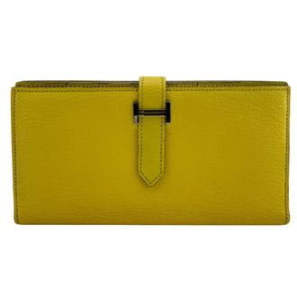 Herm&egrave;s Yellow Leather Long Wallet (Bi-Fold) (Pre-Owned)
