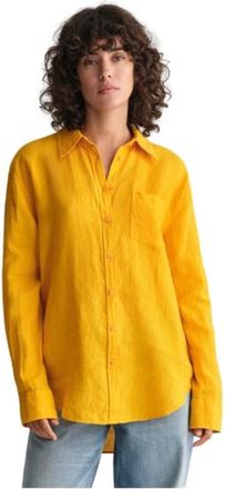 GANT Oversized Linnen Overhemd - Dames - Overhemden - Geel - XL - Linnen - Overhemden