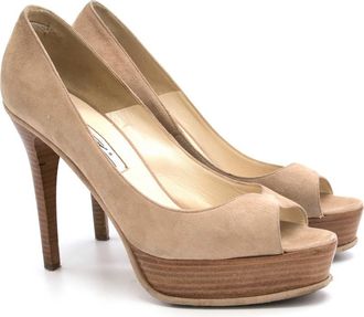 Brian Atwood Suede and Wood Platform Heels Size 37.5