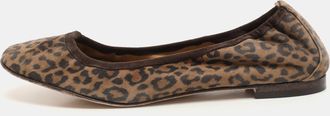 Manolo Blahnik Brown Leopard Print Suede Scrunch Ballet Flats