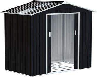 OUTSUNNY Caseta De Jard&iacute;n Exterior 2,42 M&sup2; 213x130x185 Cm Con Base De Refuerzo Sin Suelo 2 Puertas Correderas Y 4 Ventanas Gris Oscuro - Outsunny