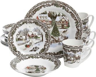 Gibson Home Christmas Toile 16 Piece Dinnerware Set in White at Nordstrom