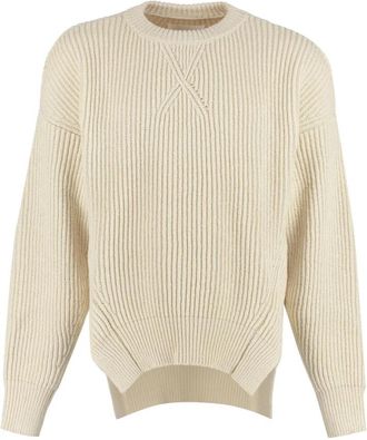 Jil Sander Geribbelde Gebreide Trui met Ronde Hals - Heren - Ronde hals truien - Beige - M - Katoen - Truien & Vesten