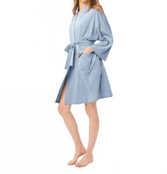 Under The Canopy Organic Short Lounge Robe In Light Blue