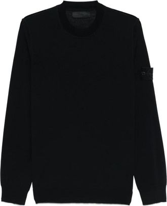 Stone Island Blauwe wollen trui - Heren - Ronde hals truien - Blauw - M - Wol - Truien & Vesten